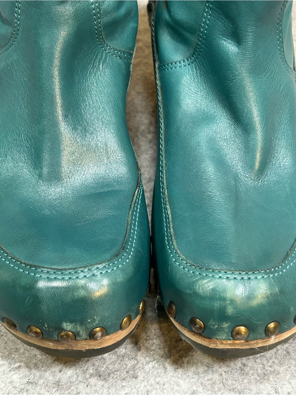 BRONX Wedge buttery teal leather boots studded Round Toe Leather Shoes W 10 eu 4 - Picture 14 of 16